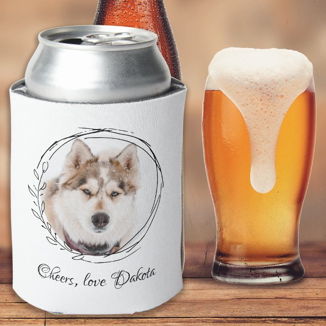 Elegant Bride Groom Name Dog Photo Pet Wedding Can Cooler (Creator Uploaded)