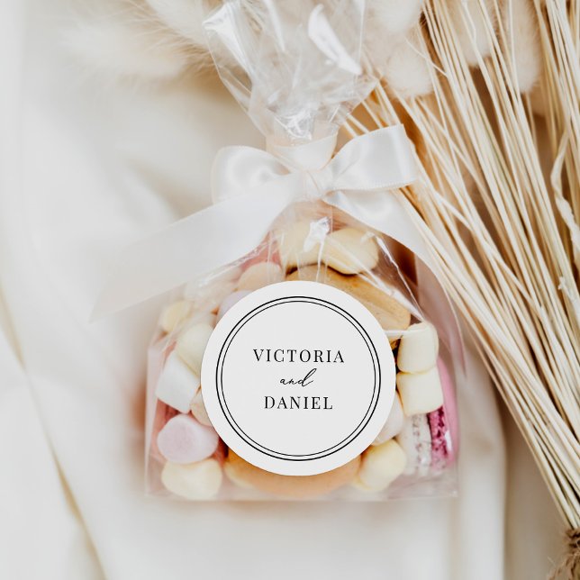 Elegant Bride Groom Names Wedding  Classic Round Sticker (Creator Uploaded)