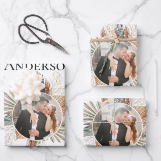 Elegant Bride & Groom Photo/Name Wedding White Wrapping Paper Sheet