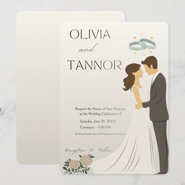 Elegant Bride & Groom Wedding Invitation – Modern  (Front/Back)