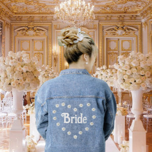 Elegant Bride Heart & Daisy Flowers Denim Jacket
