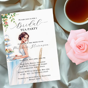 Elegant Bride in a White Gown Bridal Tea Party Invitation
