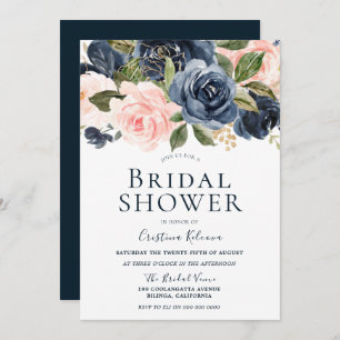 Elegant Bride Navy & Blush Beautiful Bridal Shower Invitation