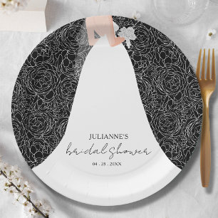 Elegant Bride on Black Bridal Shower  Paper Plate