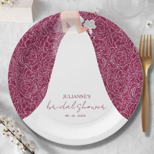 Elegant Bride on Cranberry Bridal Shower  Paper Plate