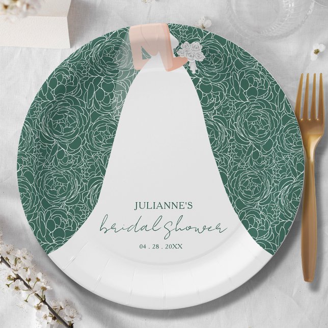 Elegant Bride on Emerald Green Bridal Shower  Paper Plate (Creator Uploaded)