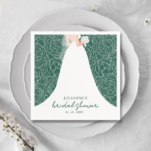 Elegant Bride on Green Bridal Shower Napkin