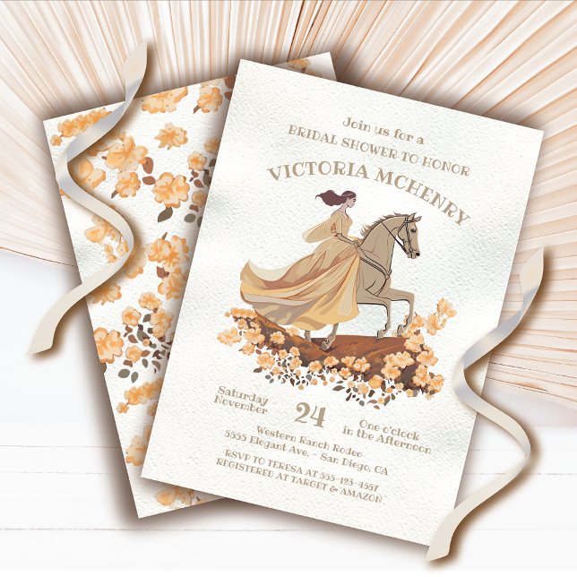 Elegant Bride on Horse floral Bridal Shower Invitation (Creator Uploaded)