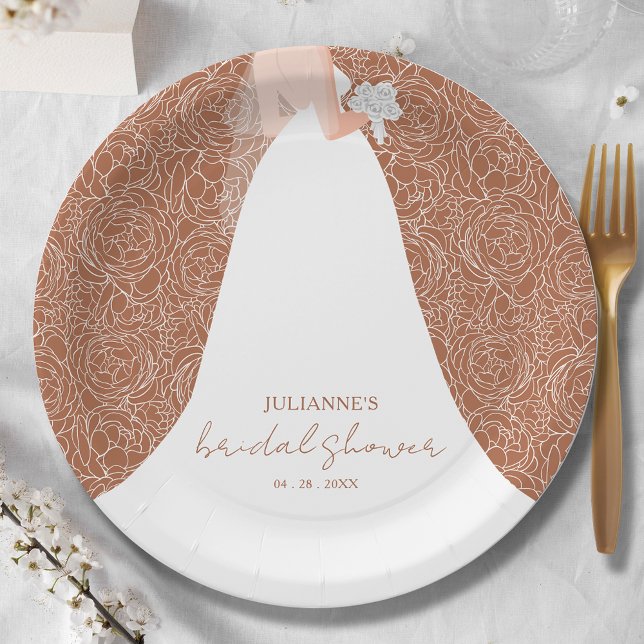 Elegant Bride on Terracotta Bridal Shower  Paper Plate (Creator Uploaded)