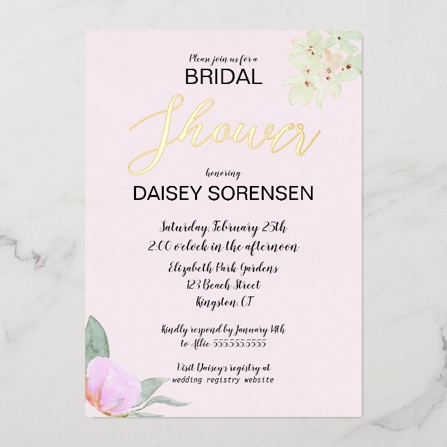Elegant Bride Pink and Gold Shower Foil Invitation (Front)