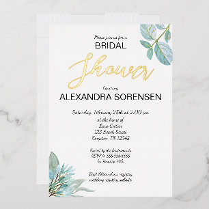 Elegant Bride Sage and Gold Shower Foil Invitation