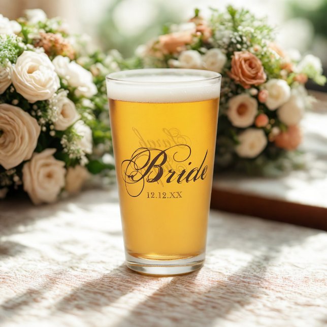 Elegant Bride Script Personalised Wedding Glass (Elegant glass for the Bride. )