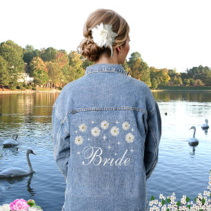 Elegant Bride Stars & Daisy Flowers Denim Jacket