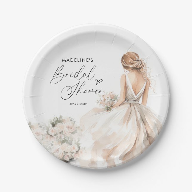 Elegant Bride to be Gown Bridal Shower Recipe Paper Plate (Front)