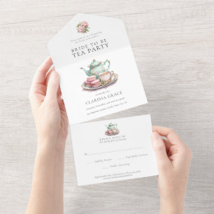 Elegant Bride to Be Tea Party Watercolor All In One Invitation