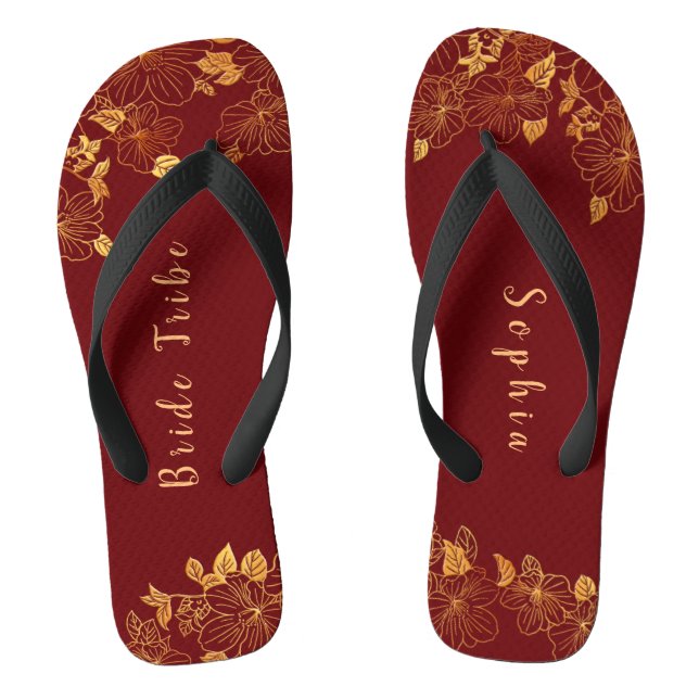 Elegant Bride Tribe Dark Burgundy & Gold Foliage  Thongs (Footbed)
