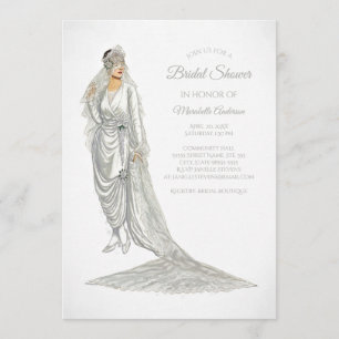 Elegant Bride Vintage Bride in White Gown Invitation