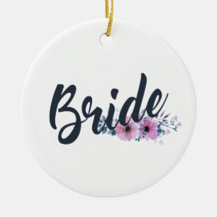Elegant Bride Wedding Calligraphy Ceramic Ornament