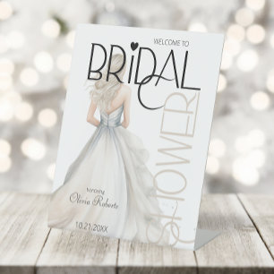 Elegant Bride Wedding Gown Bridal Shower Welcome Pedestal Sign