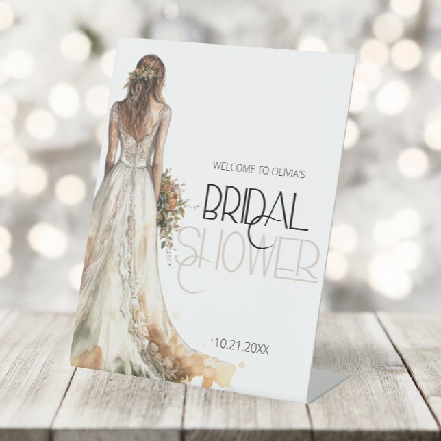 Elegant Bride Wedding Gown Bridal Shower Welcome Pedestal Sign (Creator Uploaded)