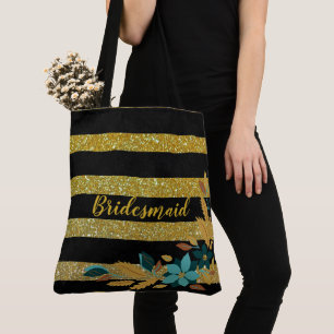 Elegant Bridesmaid Blush Floral Golden Stripes Tote Bag