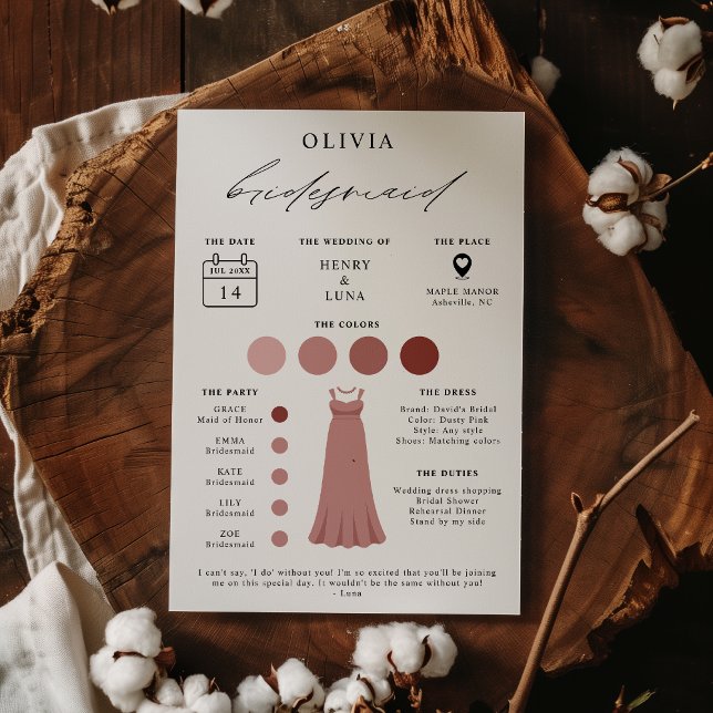Elegant Bridesmaid Bridal Party Info Card (Creator Uploaded)