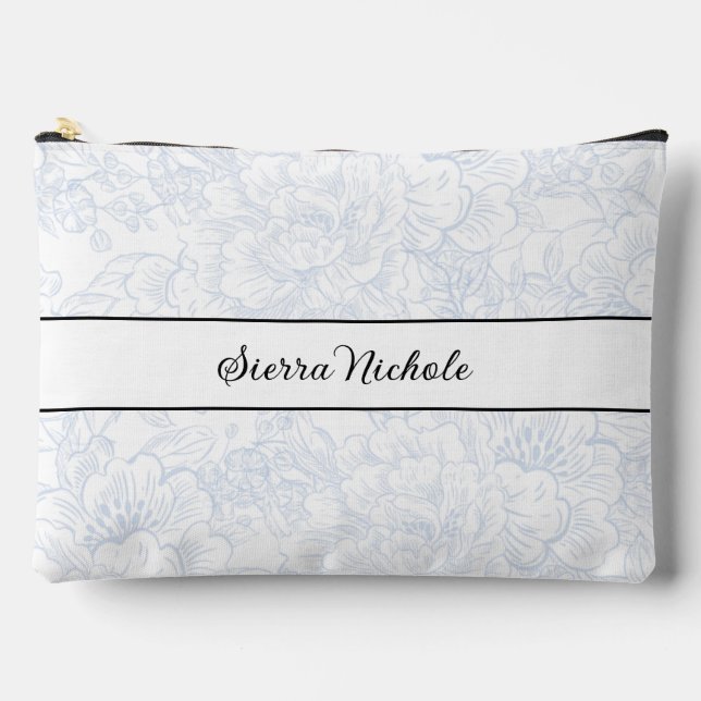 Elegant Bridesmaid Chinoiserie Blue Peony Accessory Pouch (Front)