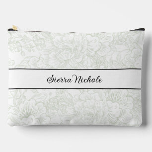 Elegant Bridesmaid Chinoiserie Sage Green Peony Accessory Pouch