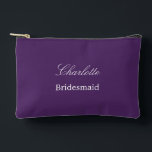 Elegant Bridesmaid Dark Purple Accessory Pouch<br><div class="desc">Elegant Bridesmaid Dark Purple Accessory Pouch, please personalise the name of the bridesmaid, using the online personalisation template before ordering. The personalisation template may also easily be used to personalise the design for other wedding guest roles, such as Maid of Honour, by changing the relevant text accordingly before before adding...</div>