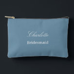 Elegant Bridesmaid Dusty Blue Accessory Pouch<br><div class="desc">Elegant Bridesmaid Dusty Blue Accessory Pouch, please personalise the name of the bridesmaid, using the online personalisation template before ordering. The personalisation template may also easily be used to personalise the design for other wedding guest roles, such as Maid of Honour, by changing the relevant text accordingly before before adding...</div>
