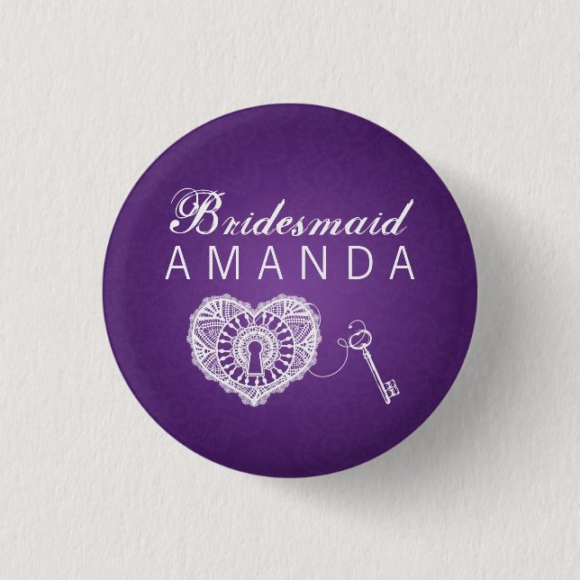 Elegant Bridesmaid Favour Key To My Heart Purple 3 Cm Round Badge (Front)