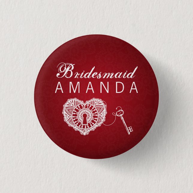 Elegant Bridesmaid Favour Key To My Heart Red 3 Cm Round Badge (Front)