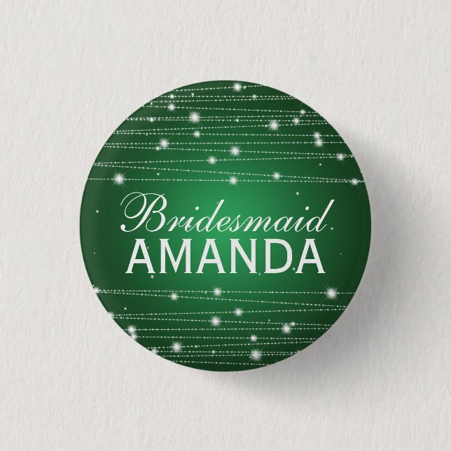 Elegant Bridesmaid Favour Sparkling Lines Emerald 3 Cm Round Badge (Front)