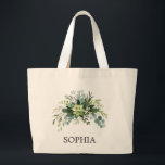 ELEGANT BRIDESMAID GIFT EUCALYPTUS FOLIAGE   LARGE TOTE BAG<br><div class="desc">ROMANTIC GREENERY EUCALYPTUS SAGE GARDEN THEMED WEDDING INVITATION.CONTACT US FOR FURTHER DESDIGNS.</div>