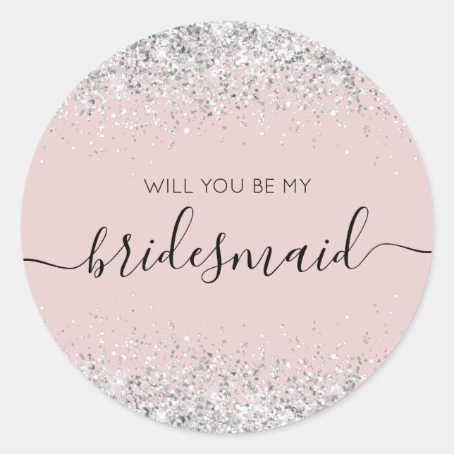 Elegant Bridesmaid Proposal glitter confetti Classic Round Sticker (Front)