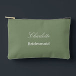 Elegant Bridesmaid Sage Green Accessory Pouch<br><div class="desc">Elegant Bridesmaid Sage Green Accessory Pouch, please personalise the name of the bridesmaid, using the online personalisation template before ordering. The personalisation template may also easily be used to personalise the design for other wedding guest roles, such as Maid of Honour, by changing the relevant text accordingly before before adding...</div>