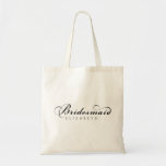 Elegant Bridesmaid Script Tote Bag<br><div class="desc">Elegant Bridesmaid Script Tote Bag. Beautiful black typography. Personalise with Bridesmaid's name. Visit our store,  Austen & Grace,  to view the full wedding suite,  matching products and more,  and please contact us if you require any assistance: contact@austenandgrace.com</div>