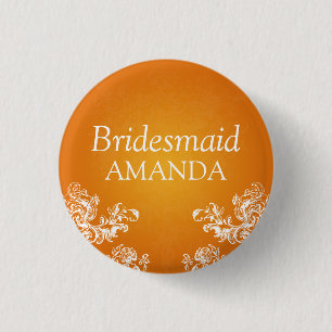Elegant Bridesmaid Vintage Swirls 2 Orange 3 Cm Round Badge