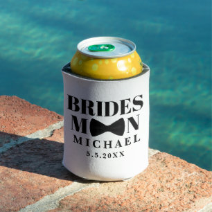 elegant bridesman black white bow wedding can cooler