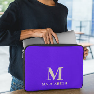Elegant Bright Blue Monogram Laptop Sleeve