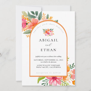 Elegant Bright Colourful Botanical Floral Wedding Invitation