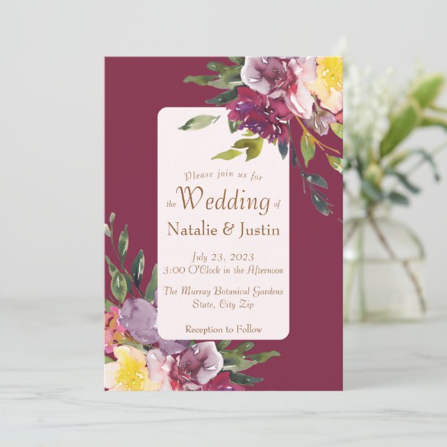 Elegant Bright Colourful Loose Watercolor Floral Invitation (Standing Front)