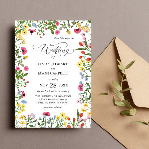 Elegant Bright Colourful Wildflower Floral Weddin Invitation