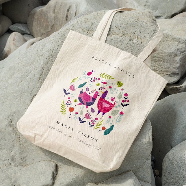 Elegant Bright Folk Farm Floral Bird Bridal Shower Tote Bag (Creator Uploaded)
