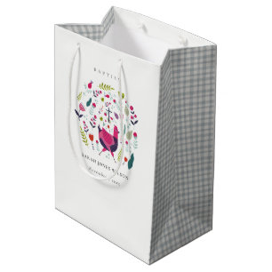 Elegant Bright Folk Farm Floral Birdie Baptism Medium Gift Bag