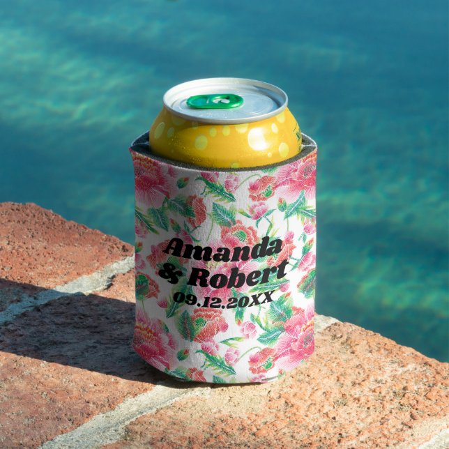 Elegant Bright Girly Pink Flowers Pattern Can Cooler (In Situ Pool)
