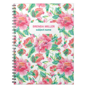 Elegant Bright Girly Pink Flowers Pattern Notebook