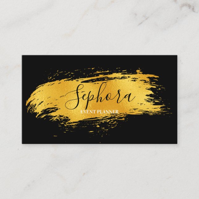 Elegant Bright Gold Metallic Foil Paint Stroke Business Card (Front)