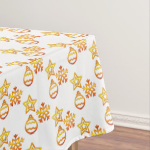 Elegant Bright Golden Christmas Pattern on White Tablecloth