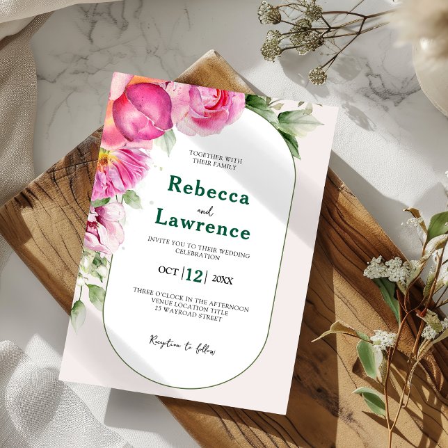 Elegant bright pink botanical wedding invitation (Creator Uploaded)